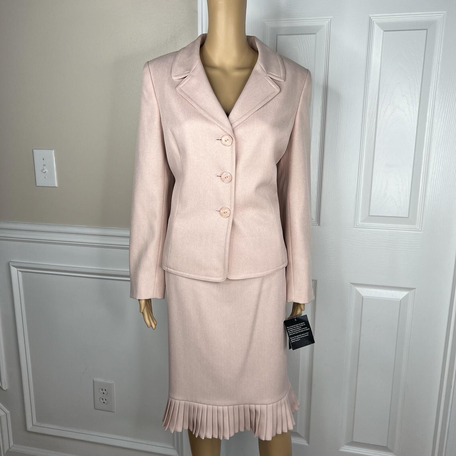 Le Suit Polyester Skirt 10 Suit 12 Blush Lined Notch Collar Pleated 2PC New