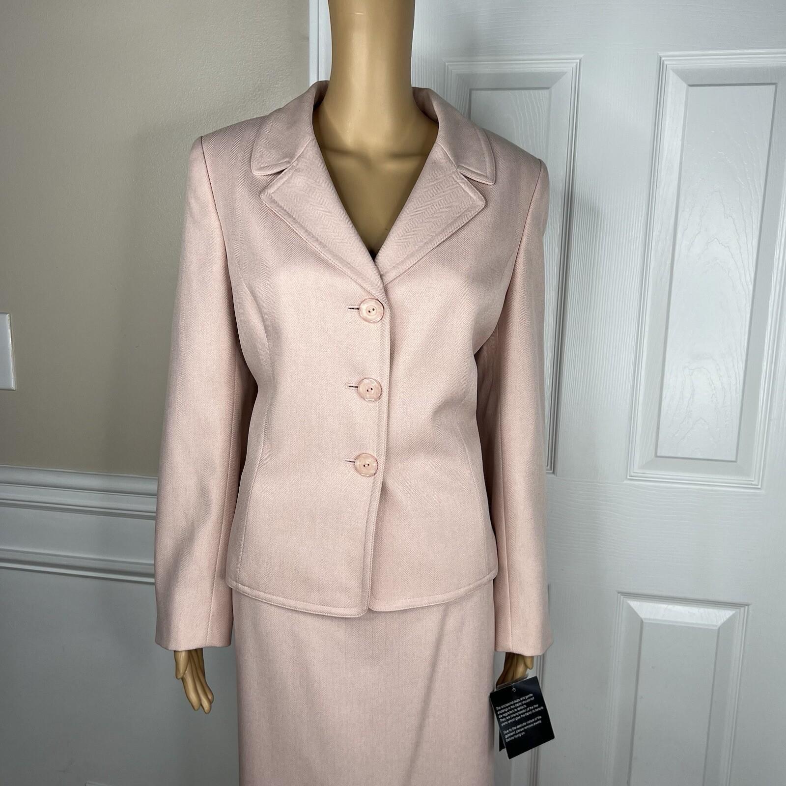 Le Suit Polyester Skirt 10 Suit 12 Blush Lined Notch Collar Pleated 2PC New