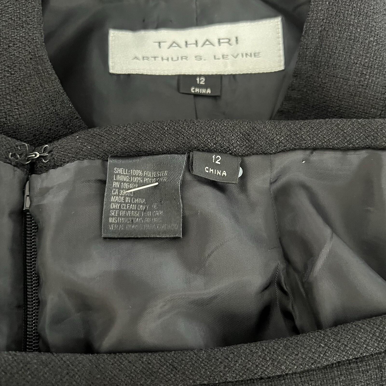 Tahari ASL Polyester Skirt Suit 12 Black Stand Collar Lined Career Cocktail 2PC
