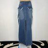Fashion Nova Women Cotton Dark Wash Denim Maxi Cargo Skirt Size M Pocket