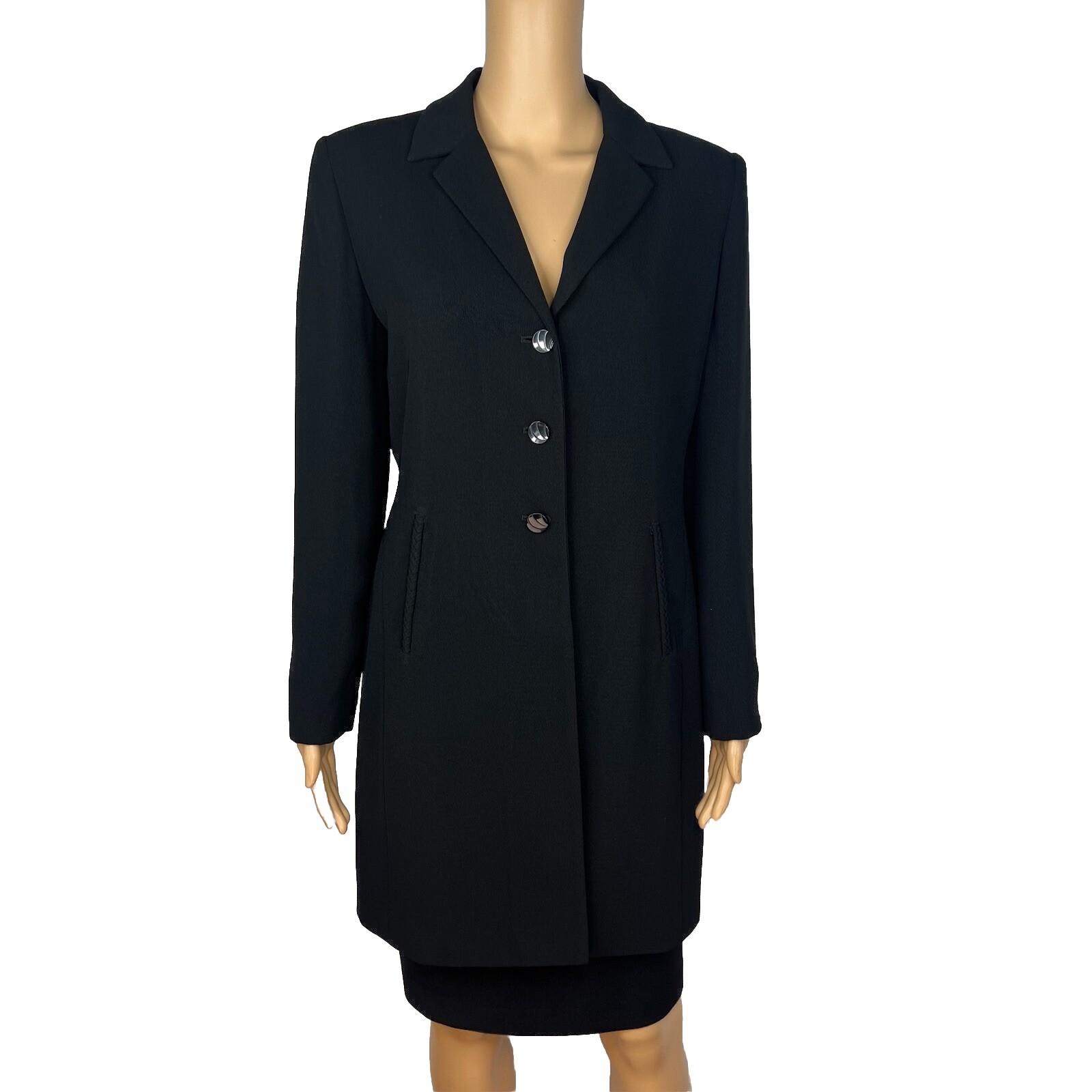 Larry Levine Polyester Skirt Suit Size 10P  Black Lined Mid Length Career 2PC