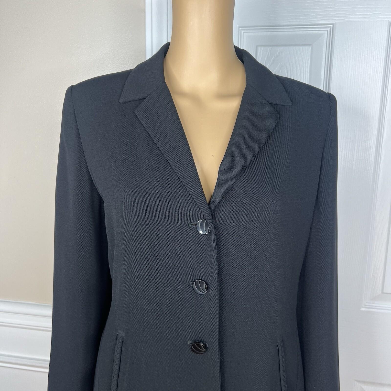 Larry Levine Polyester Skirt Suit Size 10P  Black Lined Mid Length Career 2PC