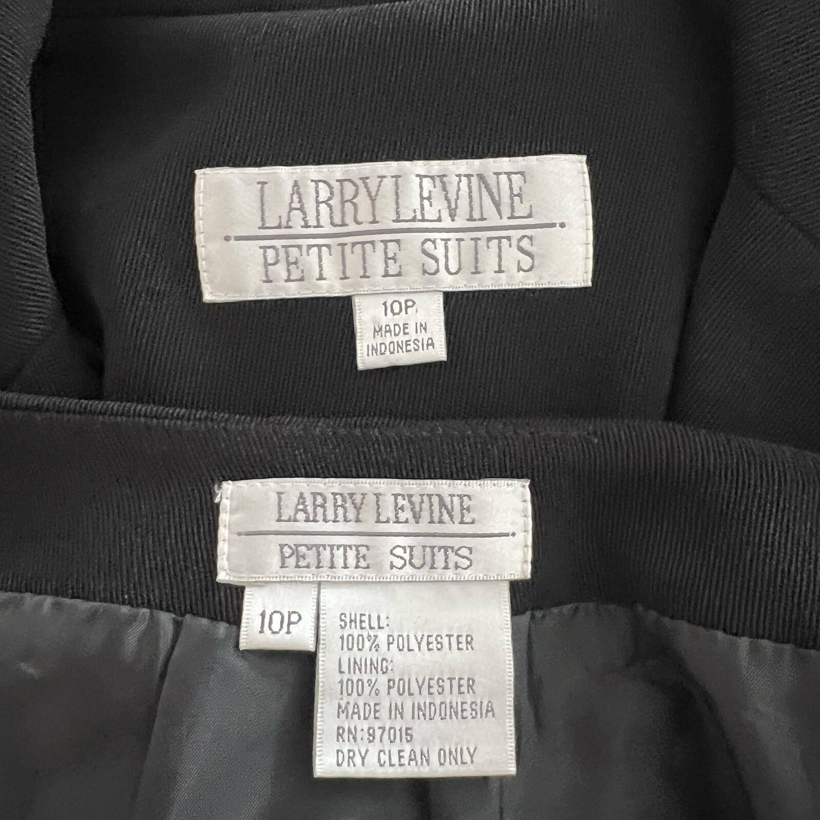 Larry Levine Polyester Skirt Suit Size 10P  Black Lined Mid Length Career 2PC