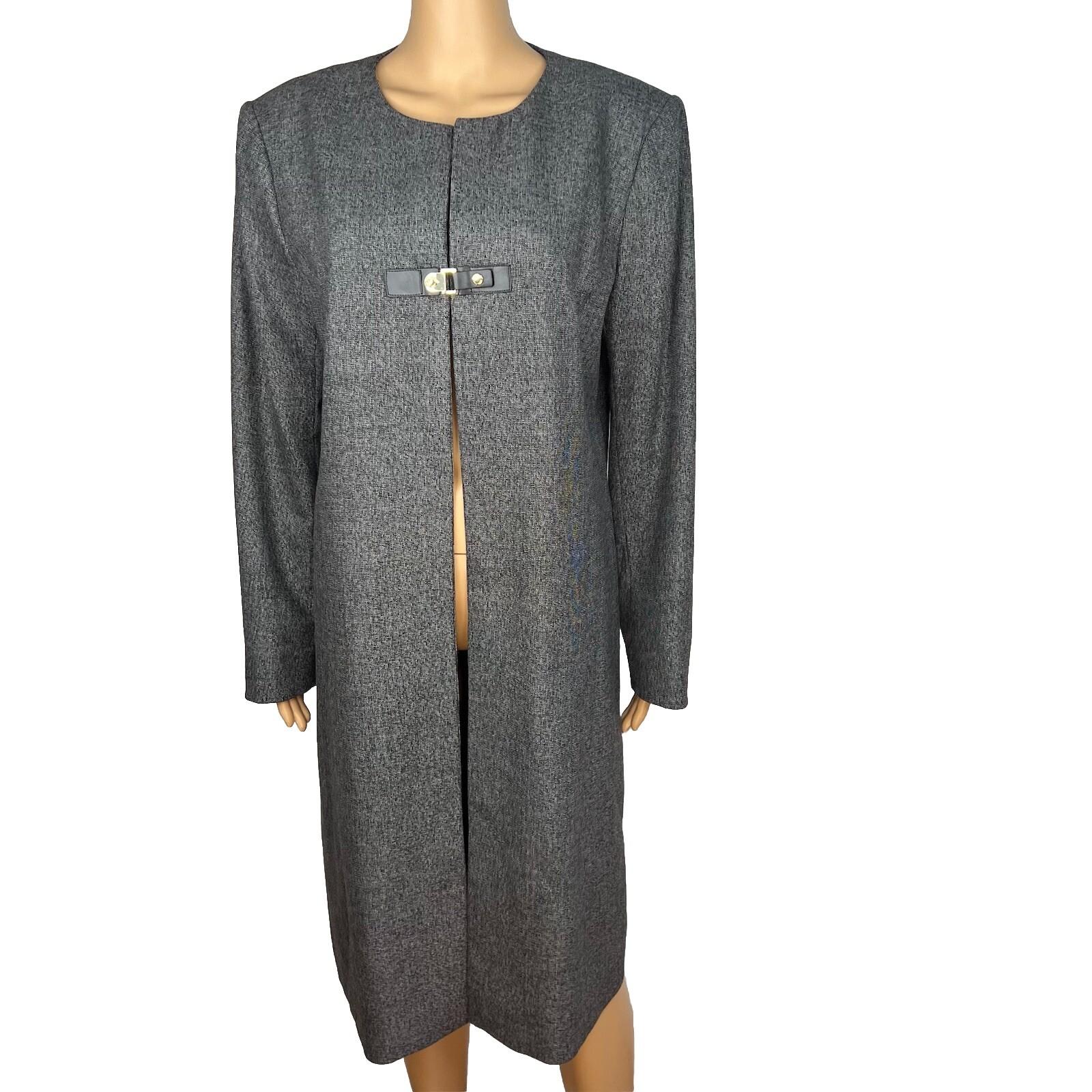 10-911.jpg Calvin Klein Polyester Rayon Spandex Blazer Size 10 Gray Collarless Mid Length