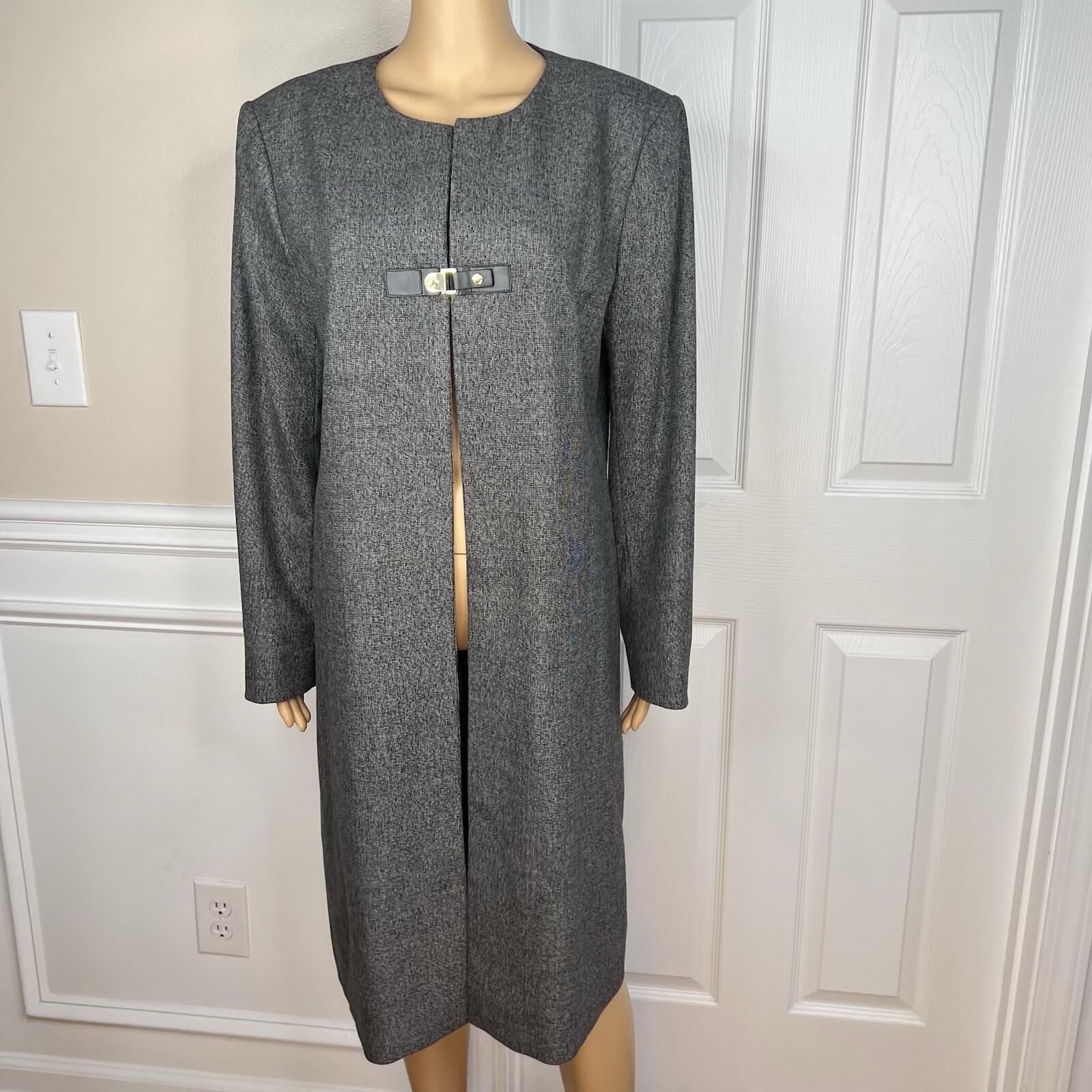 10-912.jpg Calvin Klein Polyester Rayon Spandex Blazer Size 10 Gray Collarless Mid Length