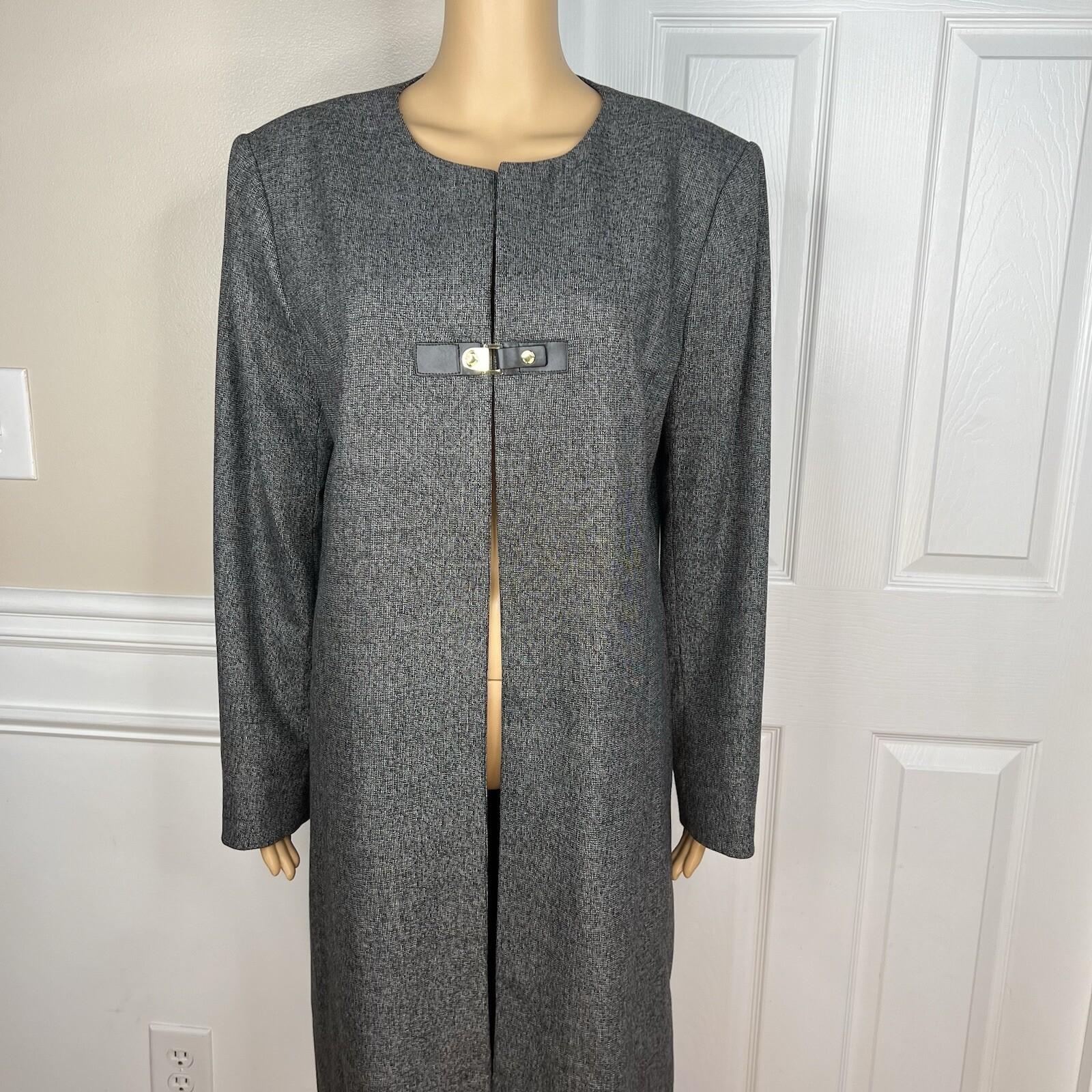 10-913.jpg Calvin Klein Polyester Rayon Spandex Blazer Size 10 Gray Collarless Mid Length