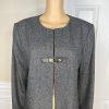 10-914.jpg Calvin Klein Polyester Rayon Spandex Blazer Size 10 Gray Collarless Mid Length