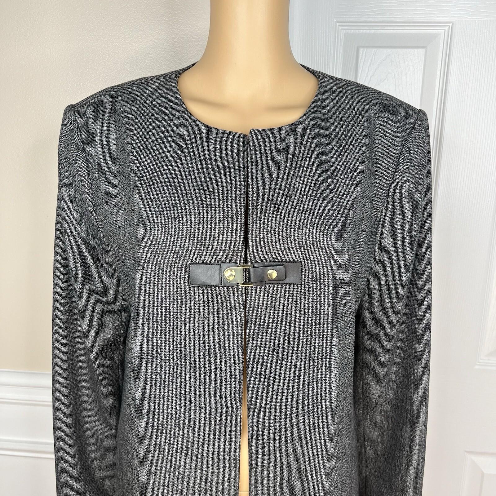 10-914.jpg Calvin Klein Polyester Rayon Spandex Blazer Size 10 Gray Collarless Mid Length