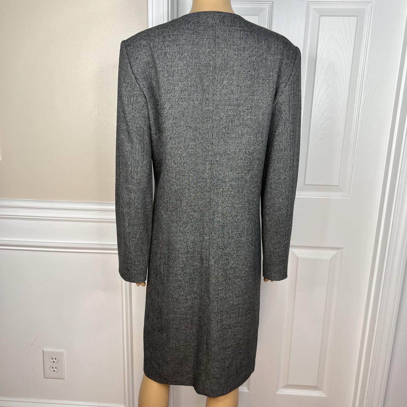 10-916.jpg Calvin Klein Polyester Rayon Spandex Blazer Size 10 Gray Collarless Mid Length