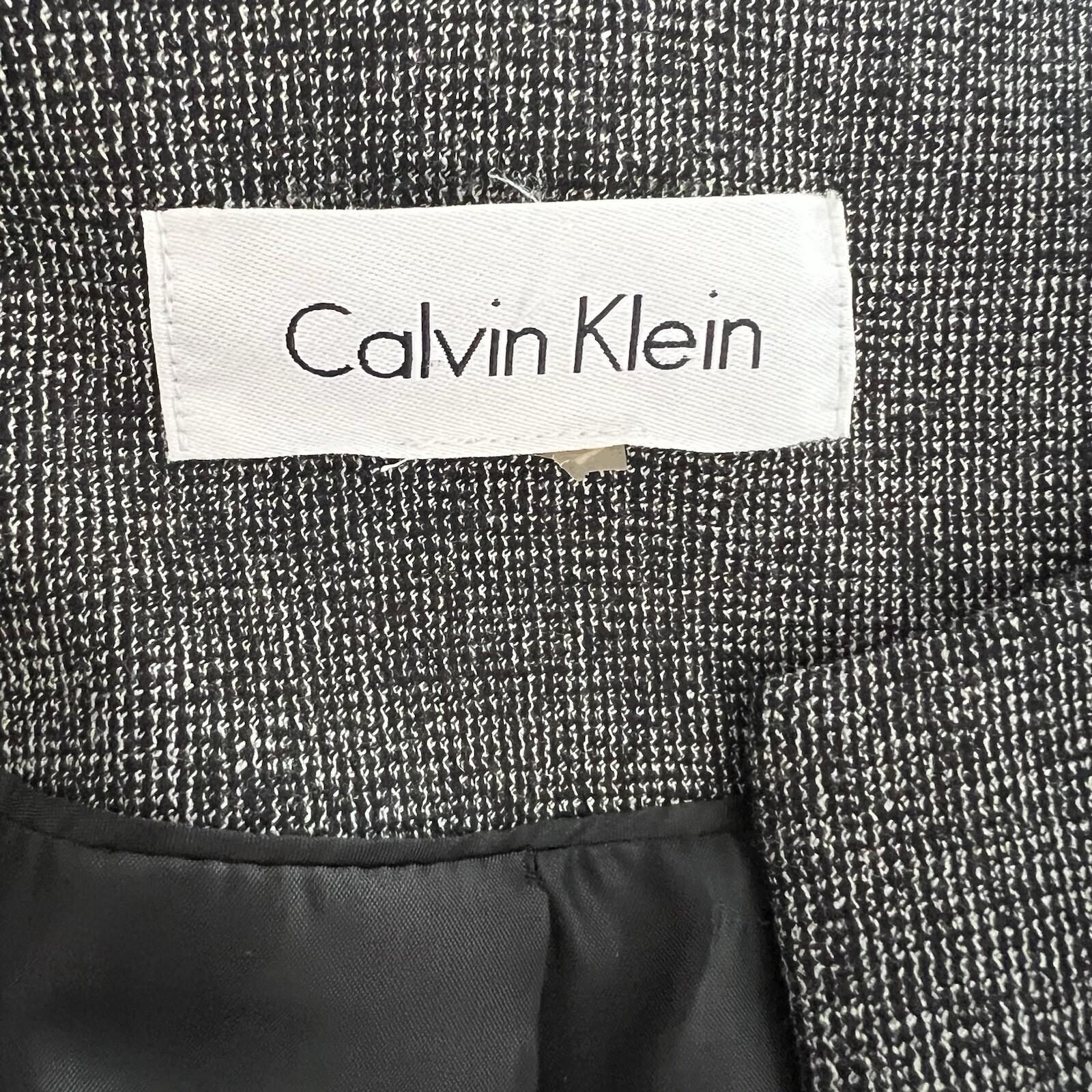 10-919.jpg Calvin Klein Polyester Rayon Spandex Blazer Size 10 Gray Collarless Mid Length