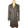 Tahari ASL Polyester Skirt 12 Suit 10 Brown Double Breasted Lined Pleated 2PC