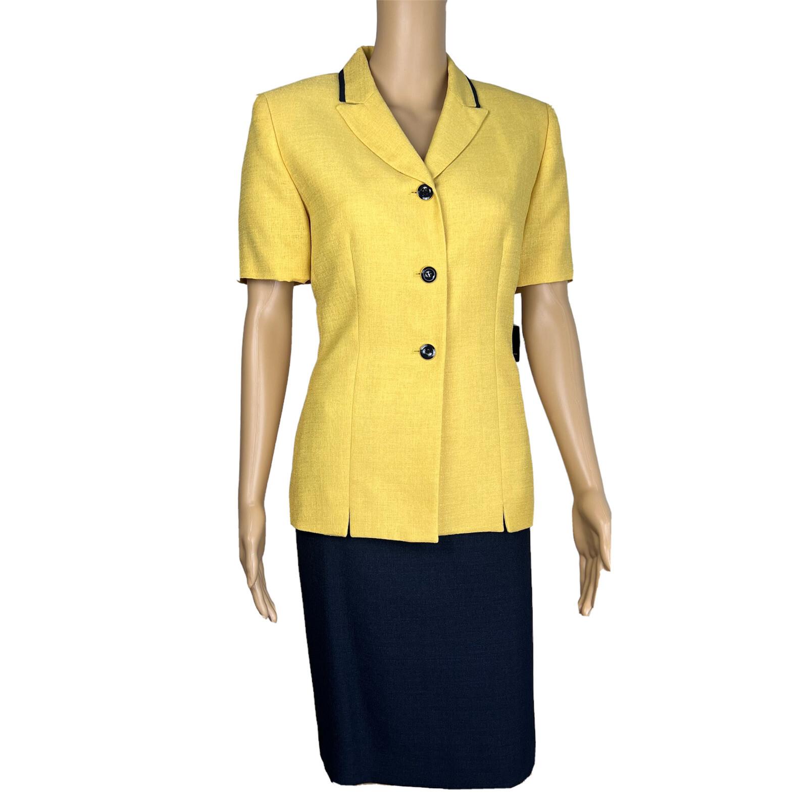 New LE SUIT 2PC Yellow Black Polyester Lined Short Sleeves Skirt Suit Size 8P