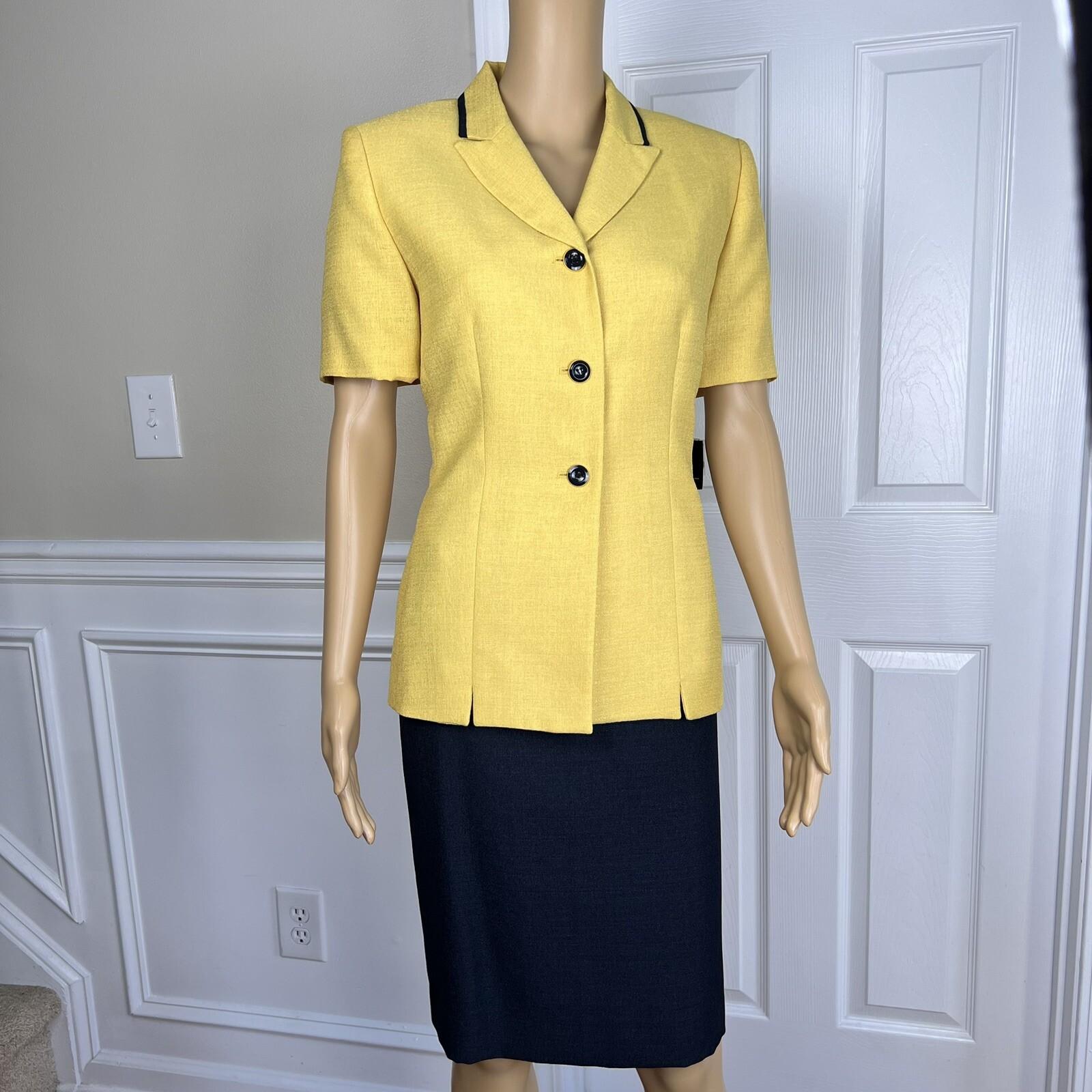 New LE SUIT 2PC Yellow Black Polyester Lined Short Sleeves Skirt Suit Size 8P