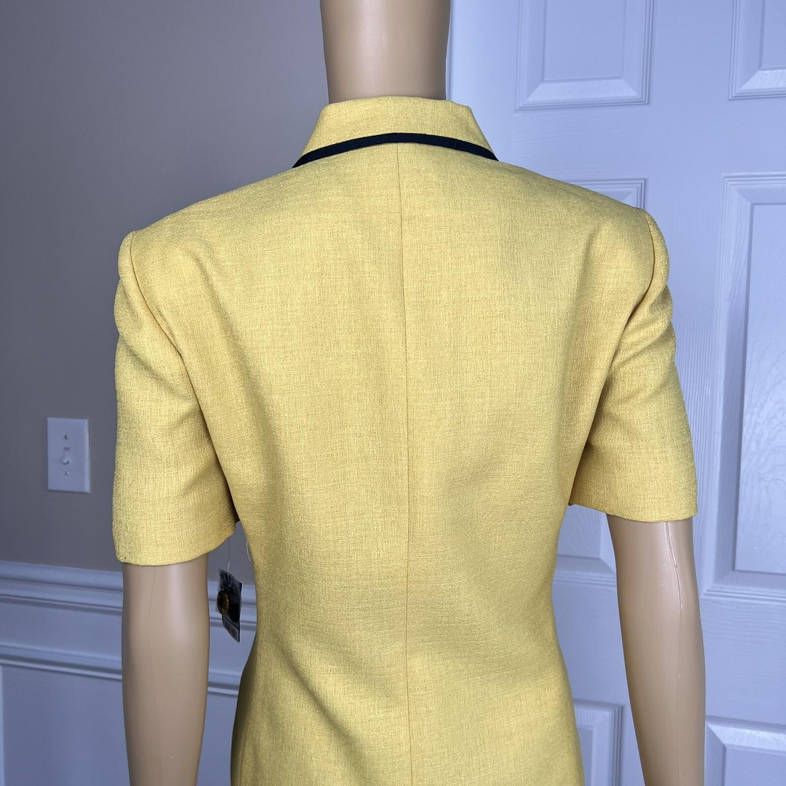 New LE SUIT 2PC Yellow Black Polyester Lined Short Sleeves Skirt Suit Size 8P