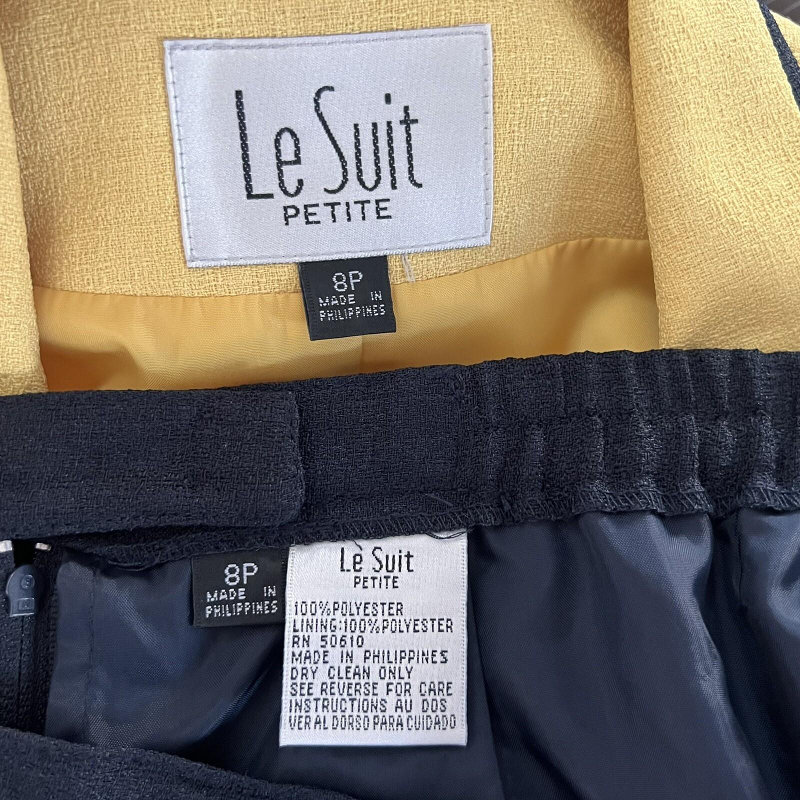 New LE SUIT 2PC Yellow Black Polyester Lined Short Sleeves Skirt Suit Size 8P