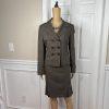 Tahari ASL Polyester Skirt 12 Suit 10 Brown Double Breasted Lined Pleated 2PC