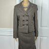 Tahari ASL Polyester Skirt 12 Suit 10 Brown Double Breasted Lined Pleated 2PC