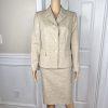 KASPER Metallic Polyester Skirt Suit Size 10P Beige Cocktail Peak Collar 2PC