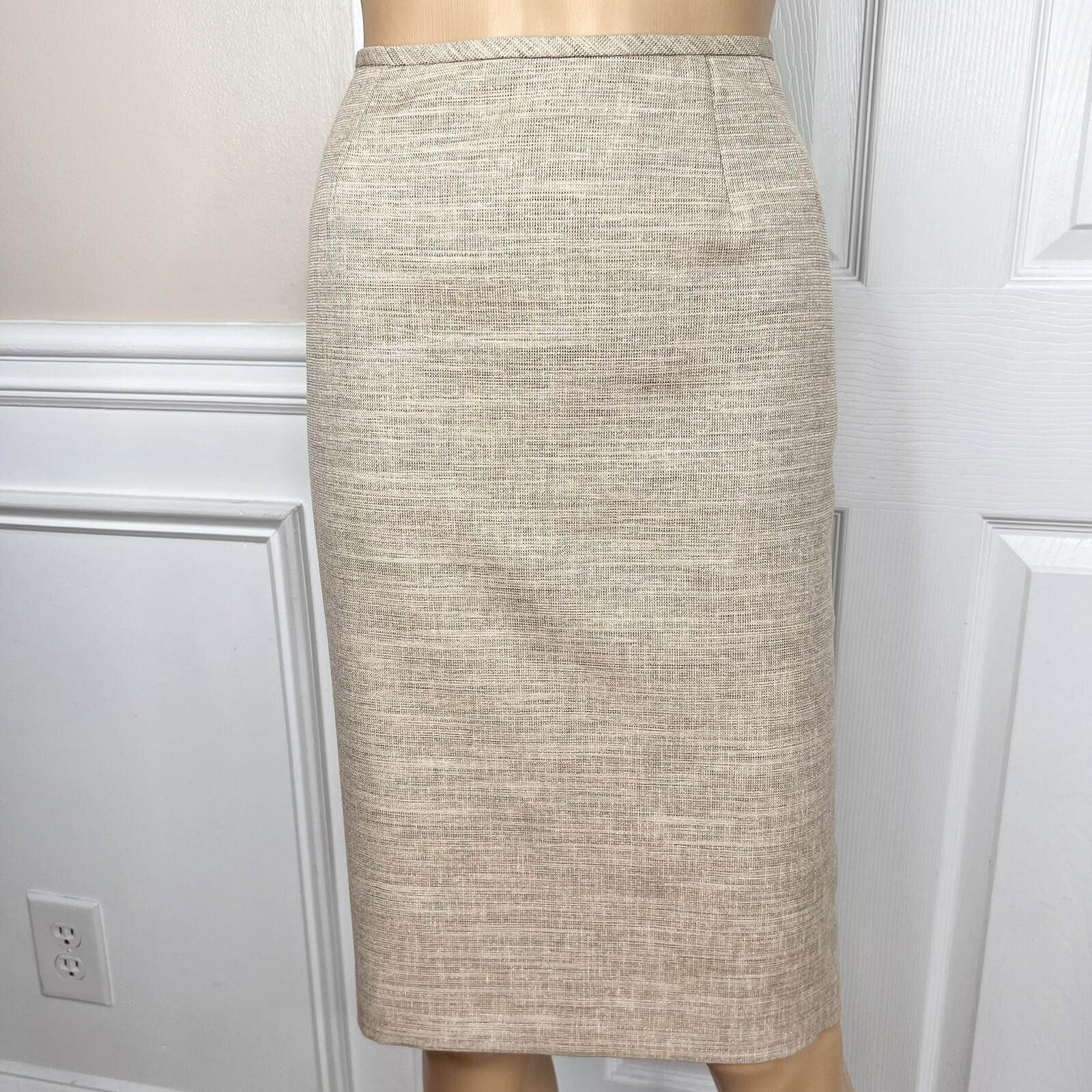 KASPER Metallic Polyester Skirt Suit Size 10P Beige Cocktail Peak Collar 2PC