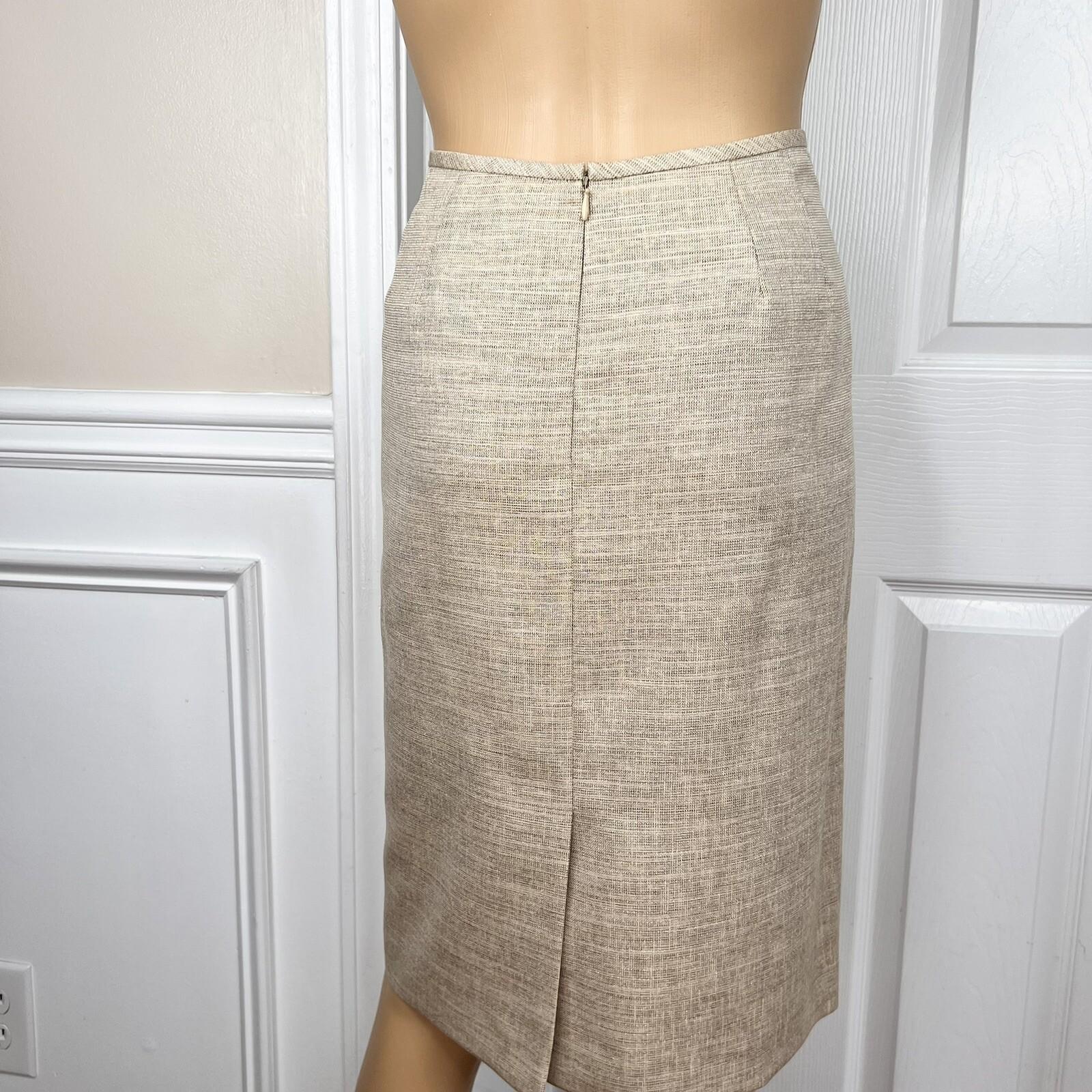 KASPER Metallic Polyester Skirt Suit Size 10P Beige Cocktail Peak Collar 2PC