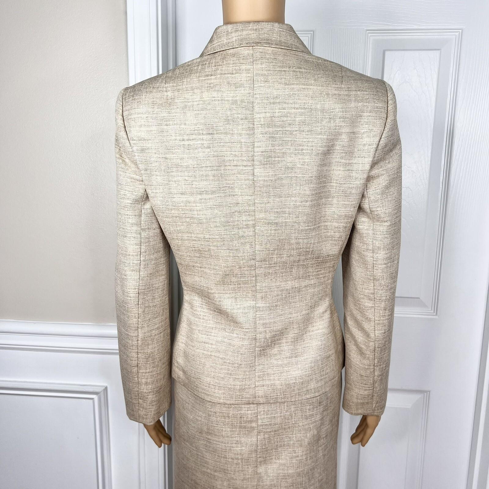 KASPER Metallic Polyester Skirt Suit Size 10P Beige Cocktail Peak Collar 2PC