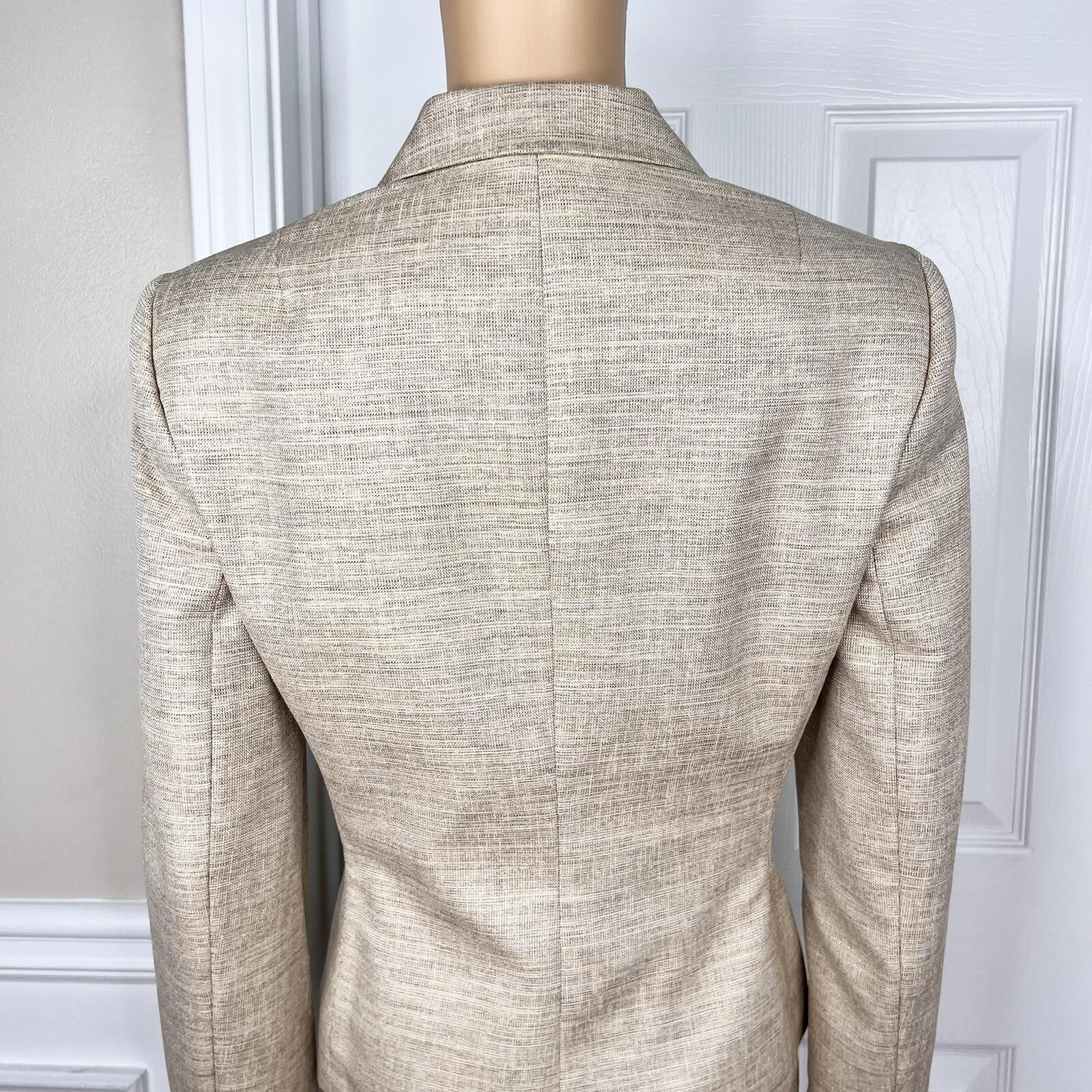 KASPER Metallic Polyester Skirt Suit Size 10P Beige Cocktail Peak Collar 2PC