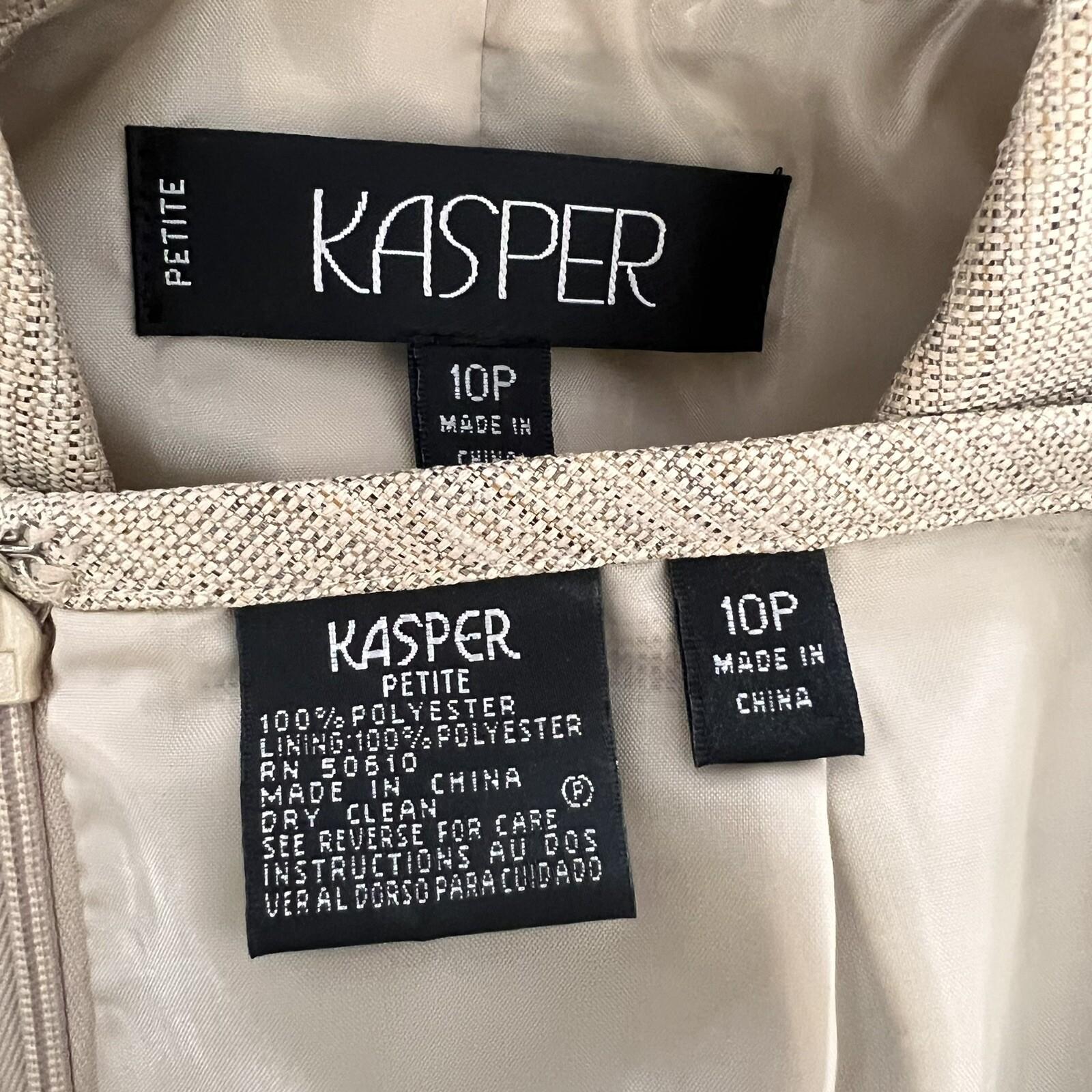 KASPER Metallic Polyester Skirt Suit Size 10P Beige Cocktail Peak Collar 2PC