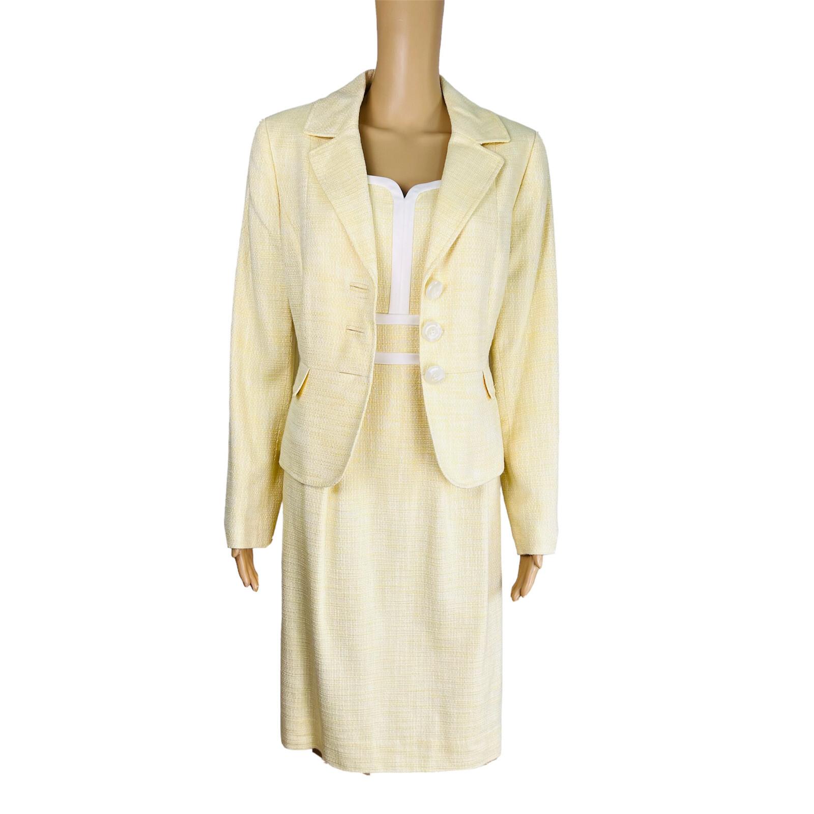 ALEX MARIE Women 2PC Yellow Acrylic Lined Pleated Dress Suit Size 10