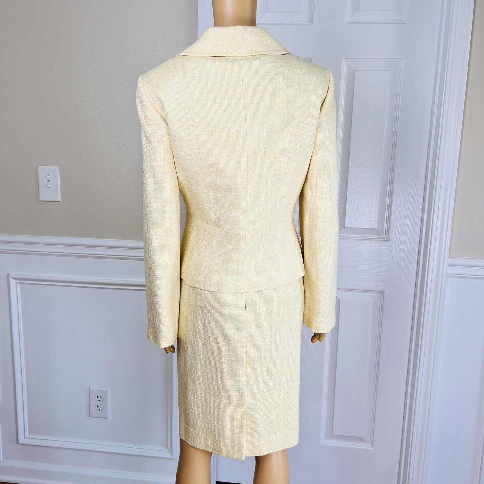 ALEX MARIE Women 2PC Yellow Acrylic Lined Pleated Dress Suit Size 10