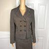 Tahari ASL Polyester Skirt 12 Suit 10 Brown Double Breasted Lined Pleated 2PC