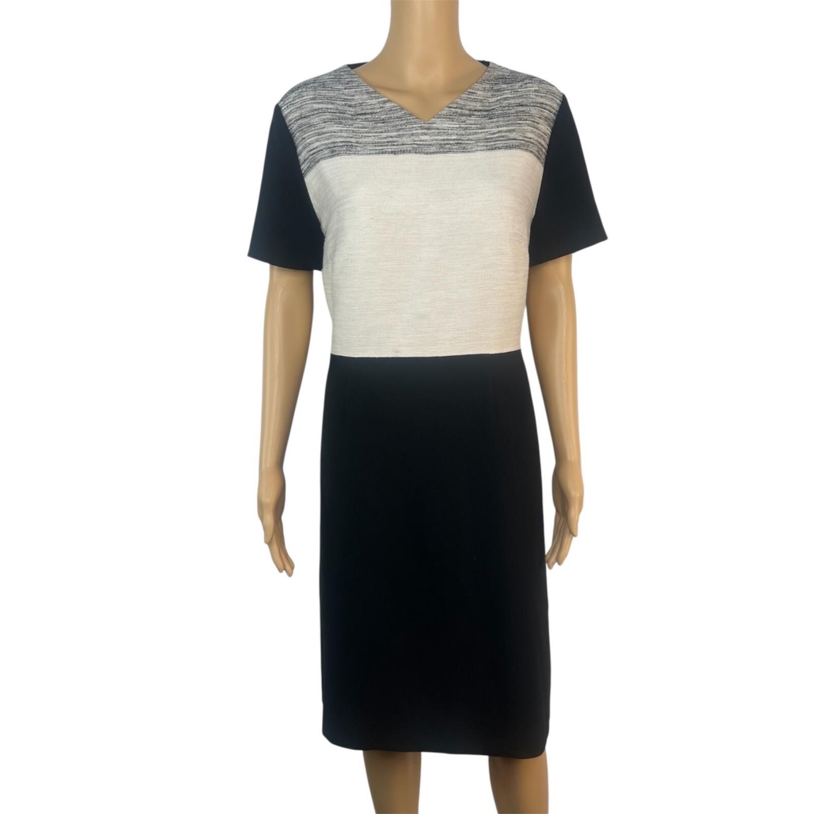 Boss Hugo Boss Patchwork Colorblock Dress Size 12 V Neck Short Sleeves Stretch