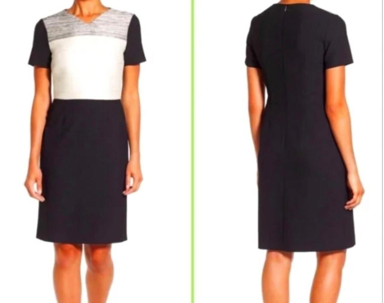 Boss Hugo Boss Patchwork Colorblock Dress Size 12 V Neck Short Sleeves Stretch