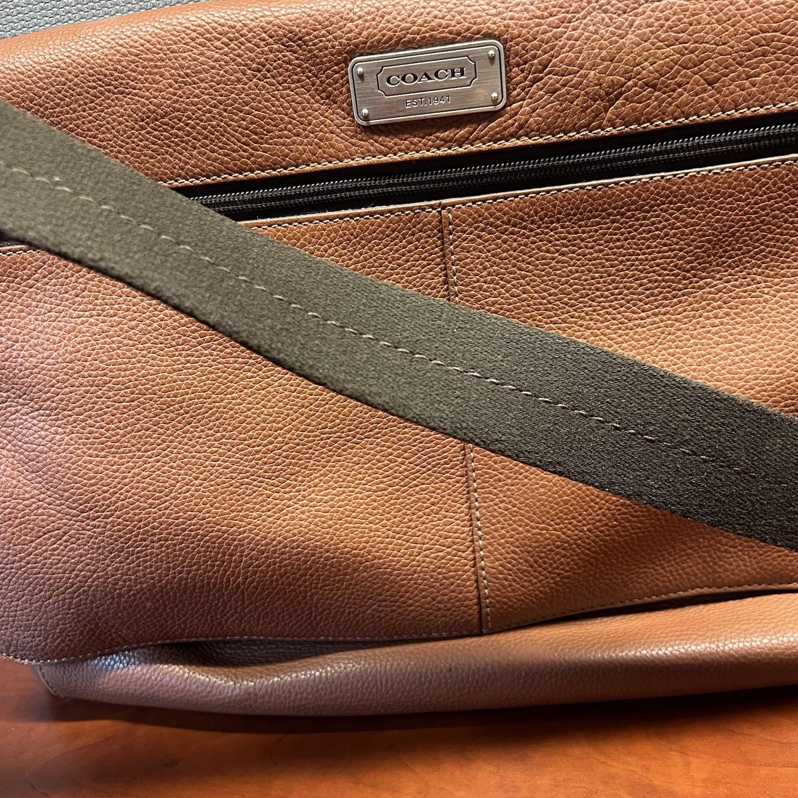 Coach Trans Atlantic Tan Leather Messenger Bag Shoulder Computer Briefcase Bag