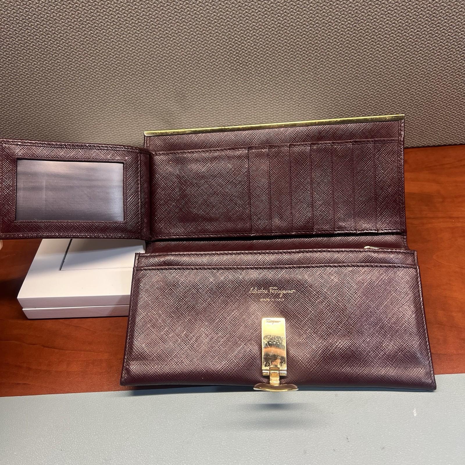 Salvatore Ferragamo Gancini Continental Long Wallet Maroon Saffiano Leather