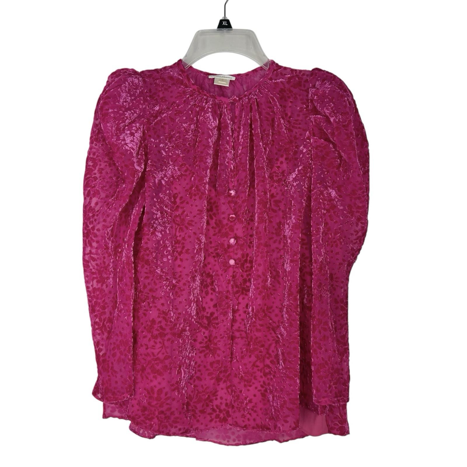 s-l1600-109.jpg Shoshanna 3D Velvet Print Blouse S Hot Pink 3/4 Sleeves Keyhole Inner Tank Top