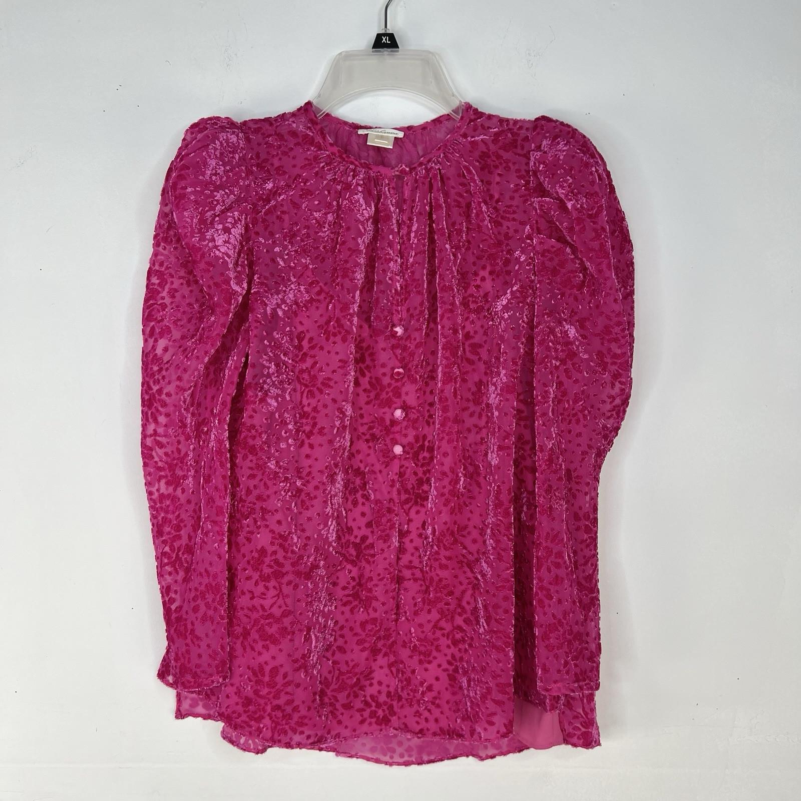 s-l1600-110.jpg Shoshanna 3D Velvet Print Blouse S Hot Pink 3/4 Sleeves Keyhole Inner Tank Top