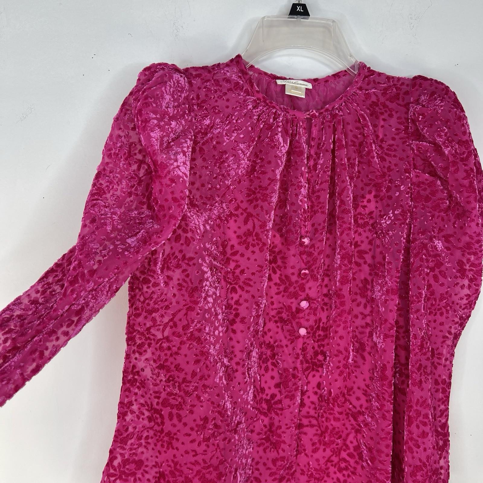s-l1600-111.jpg Shoshanna 3D Velvet Print Blouse S Hot Pink 3/4 Sleeves Keyhole Inner Tank Top