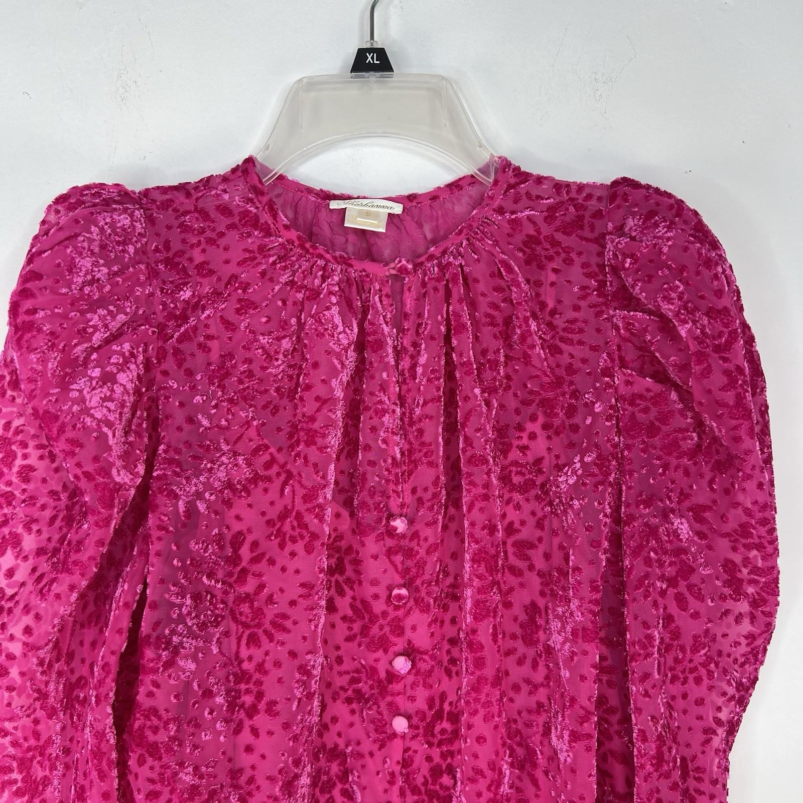 s-l1600-112.jpg Shoshanna 3D Velvet Print Blouse S Hot Pink 3/4 Sleeves Keyhole Inner Tank Top