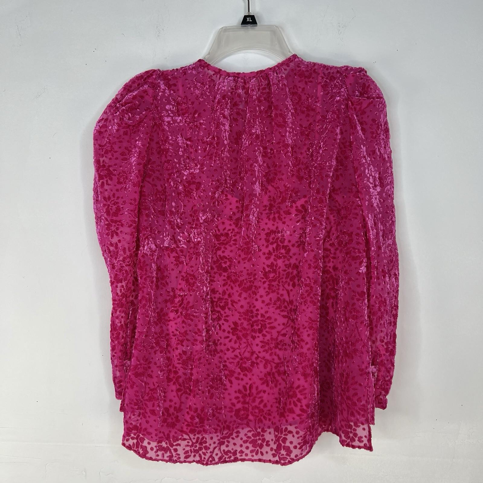 s-l1600-114.jpg Shoshanna 3D Velvet Print Blouse S Hot Pink 3/4 Sleeves Keyhole Inner Tank Top
