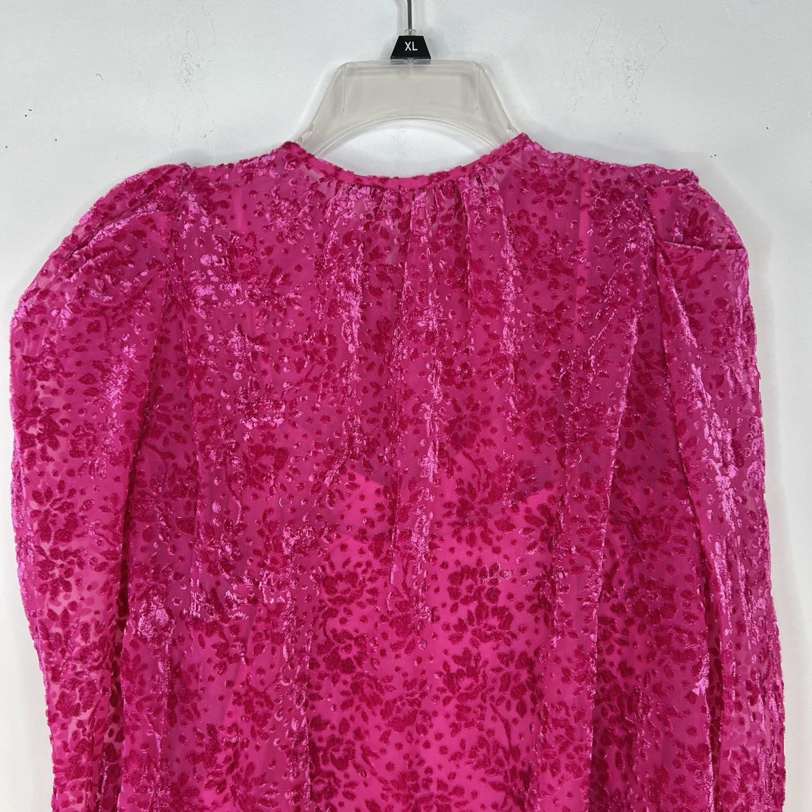 s-l1600-115.jpg Shoshanna 3D Velvet Print Blouse S Hot Pink 3/4 Sleeves Keyhole Inner Tank Top