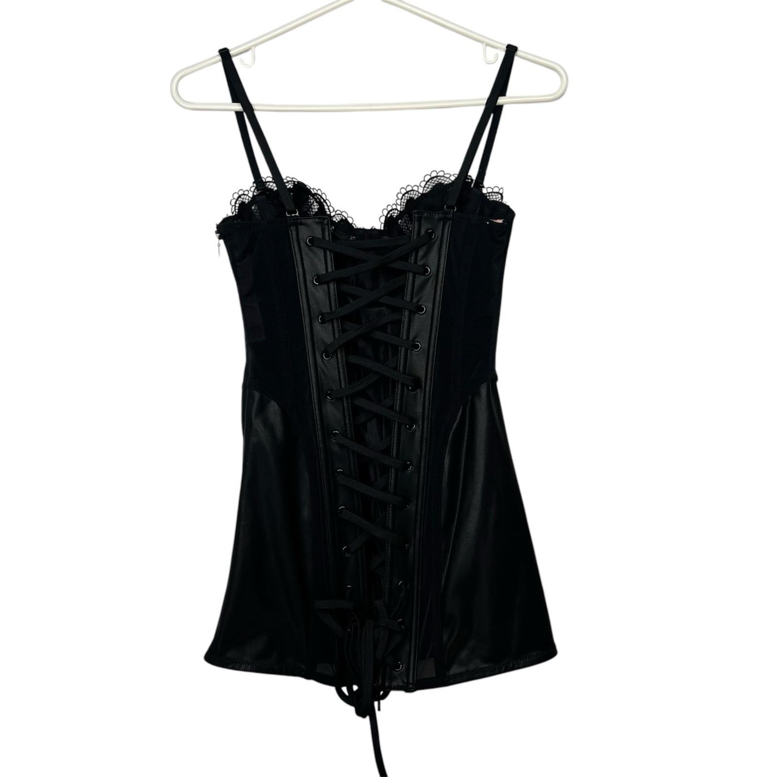 s-l1600-117.jpg Savage Fenty Faux Leather Corset Size S Black Bustier Adjustable Grunge Gothic