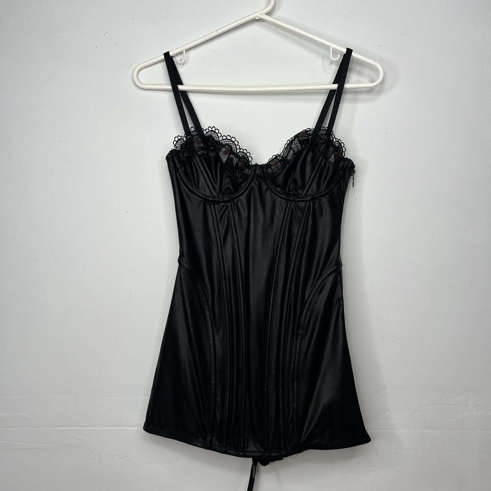 s-l1600-118.jpg Savage Fenty Faux Leather Corset Size S Black Bustier Adjustable Grunge Gothic
