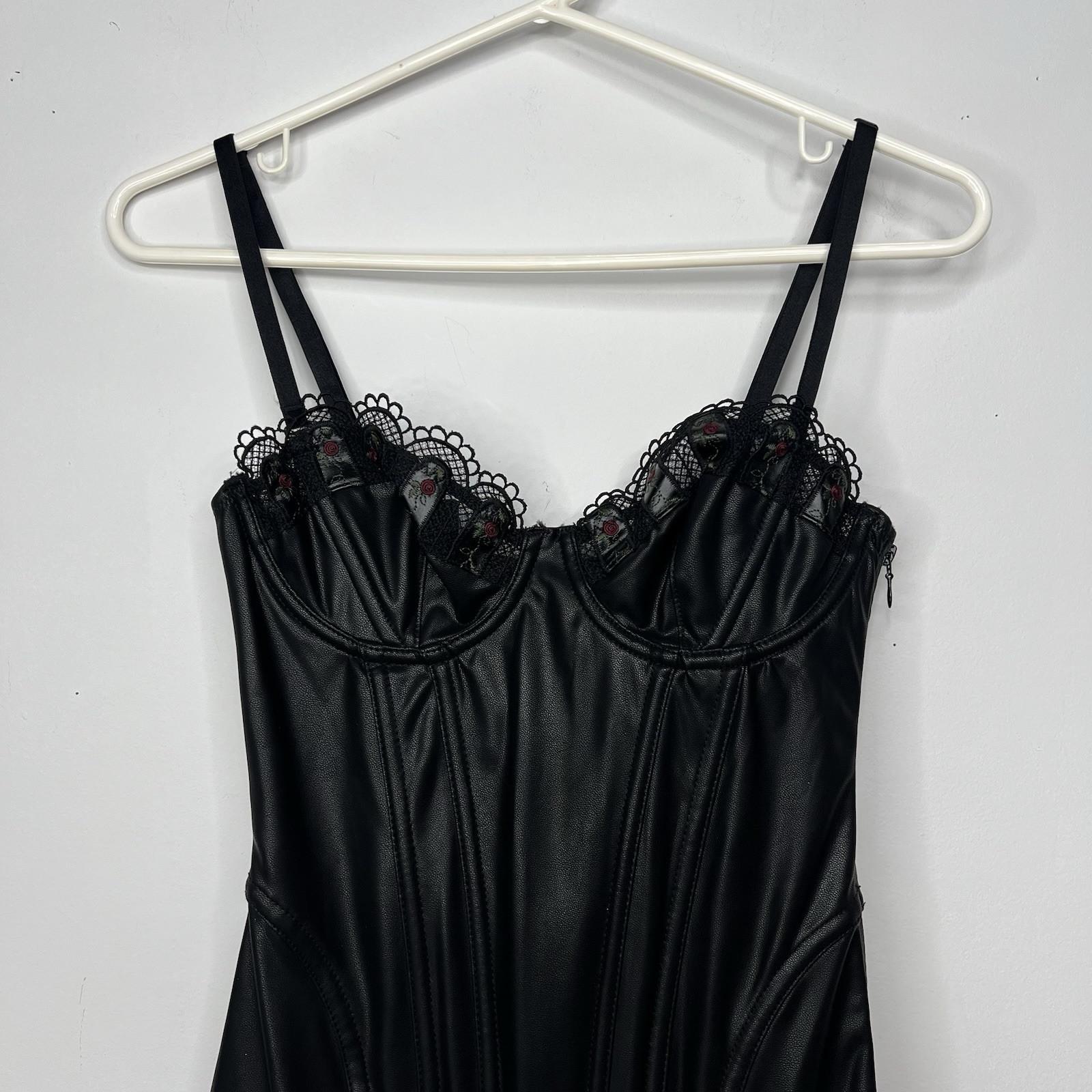 s-l1600-119.jpg Savage Fenty Faux Leather Corset Size S Black Bustier Adjustable Grunge Gothic