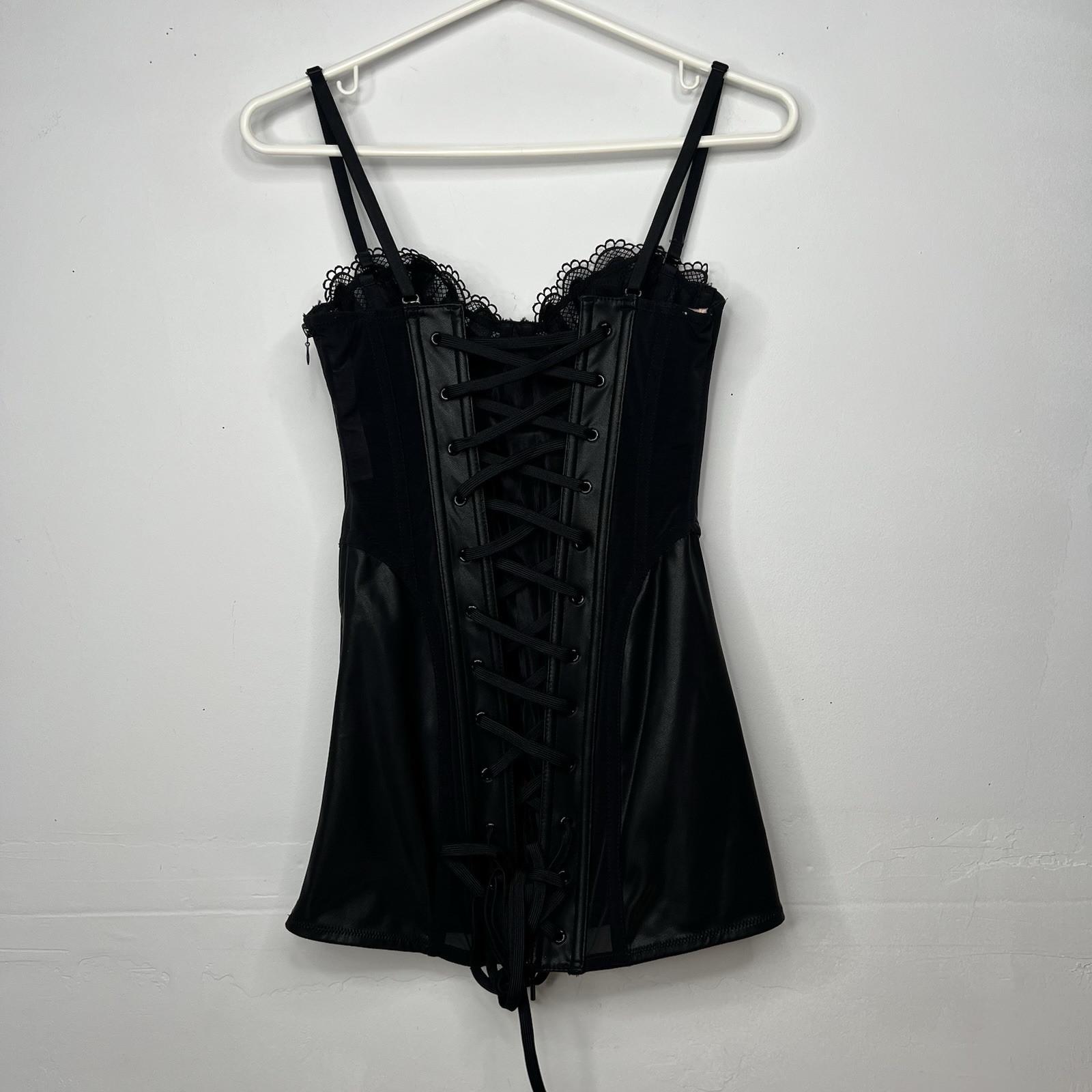 s-l1600-122.jpg Savage Fenty Faux Leather Corset Size S Black Bustier Adjustable Grunge Gothic
