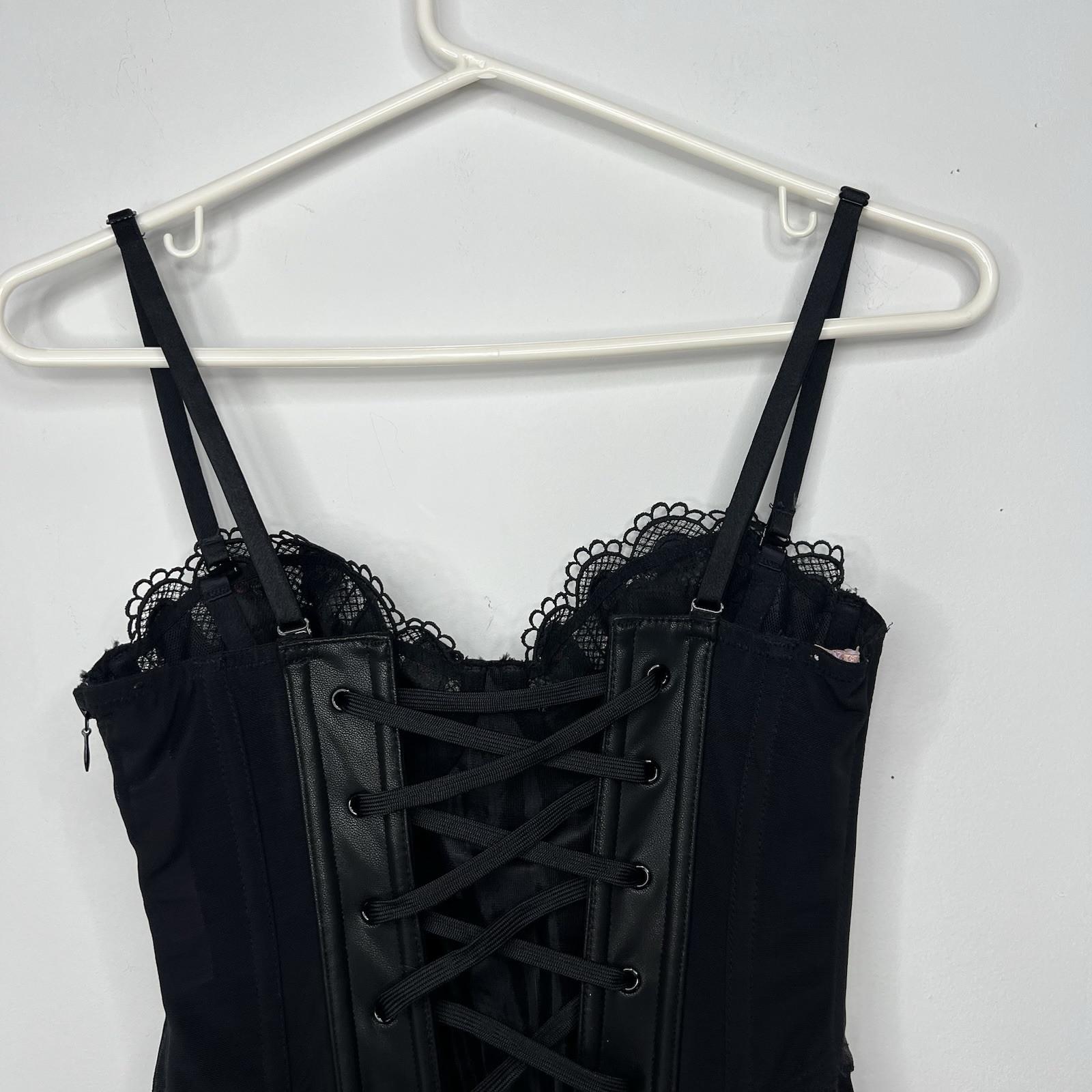 s-l1600-123.jpg Savage Fenty Faux Leather Corset Size S Black Bustier Adjustable Grunge Gothic
