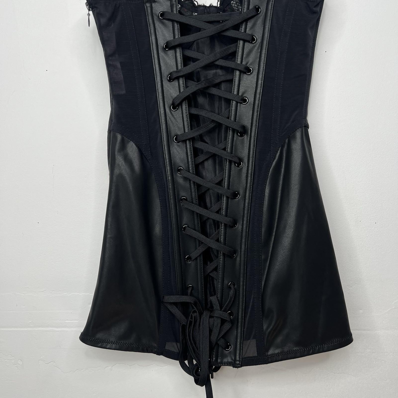 s-l1600-124.jpg Savage Fenty Faux Leather Corset Size S Black Bustier Adjustable Grunge Gothic