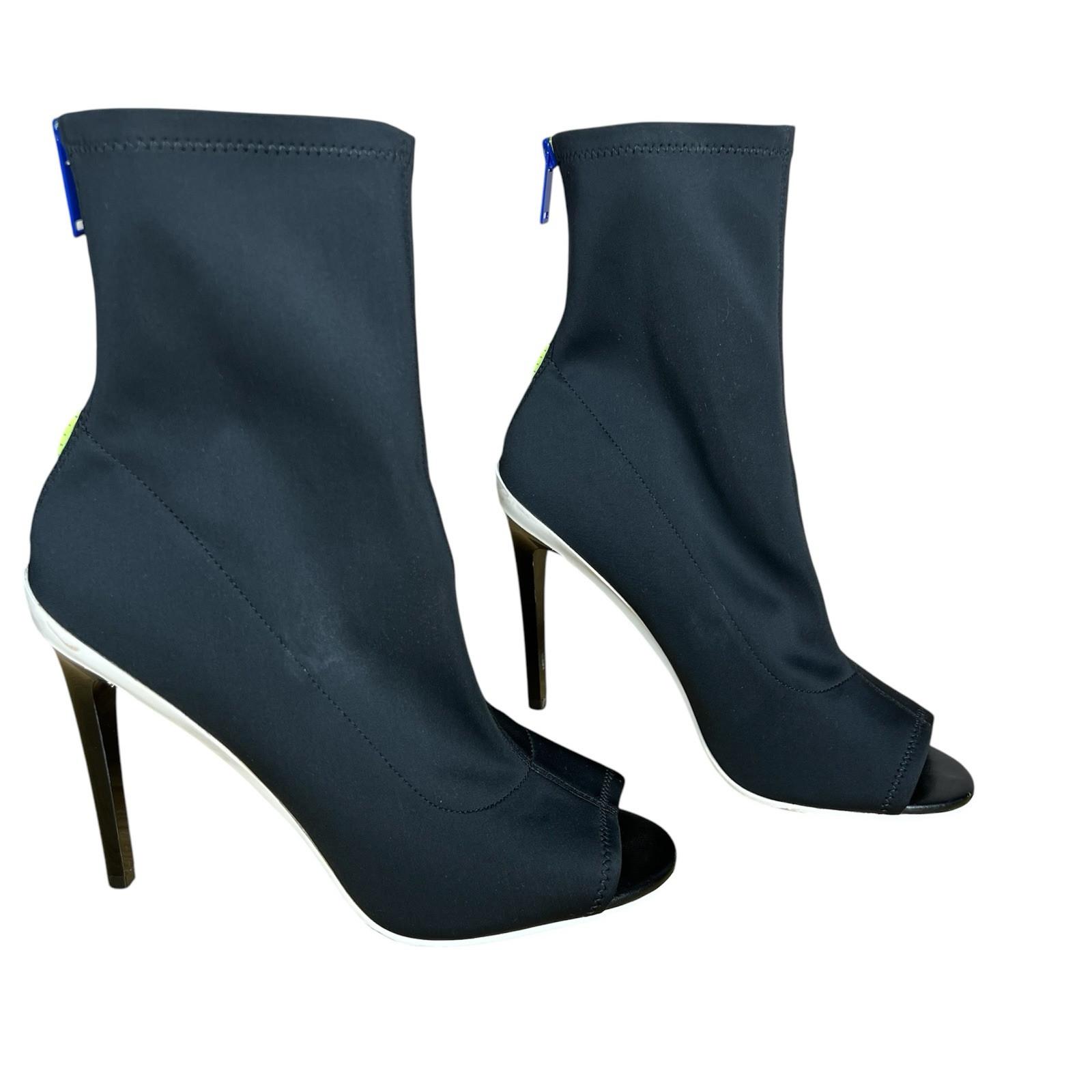 Aldo Stretch Fabric Platform Peep Toe Heels Booties Size 8.5 Black Full Back Zip