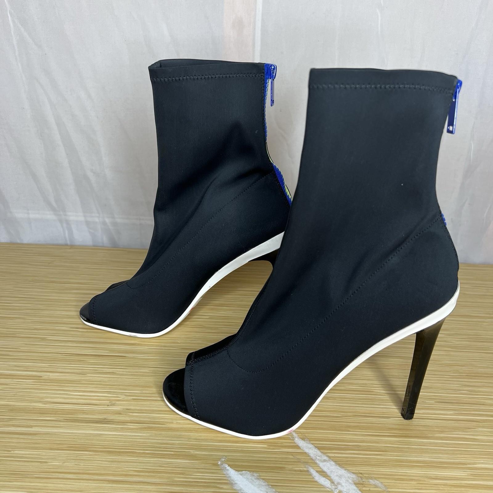 Aldo Stretch Fabric Platform Peep Toe Heels Booties Size 8.5 Black Full Back Zip