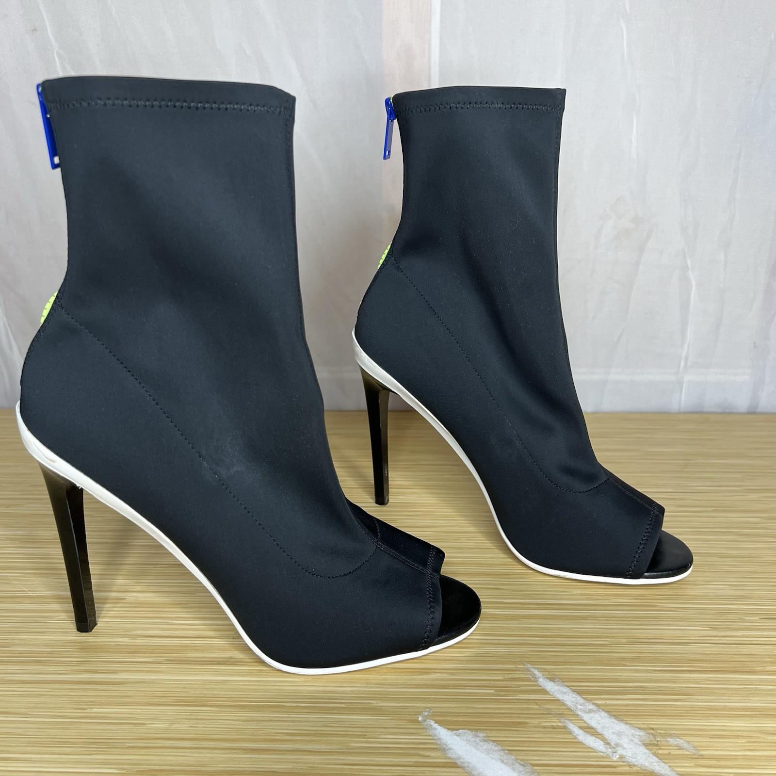 Aldo Stretch Fabric Platform Peep Toe Heels Booties Size 8.5 Black Full Back Zip