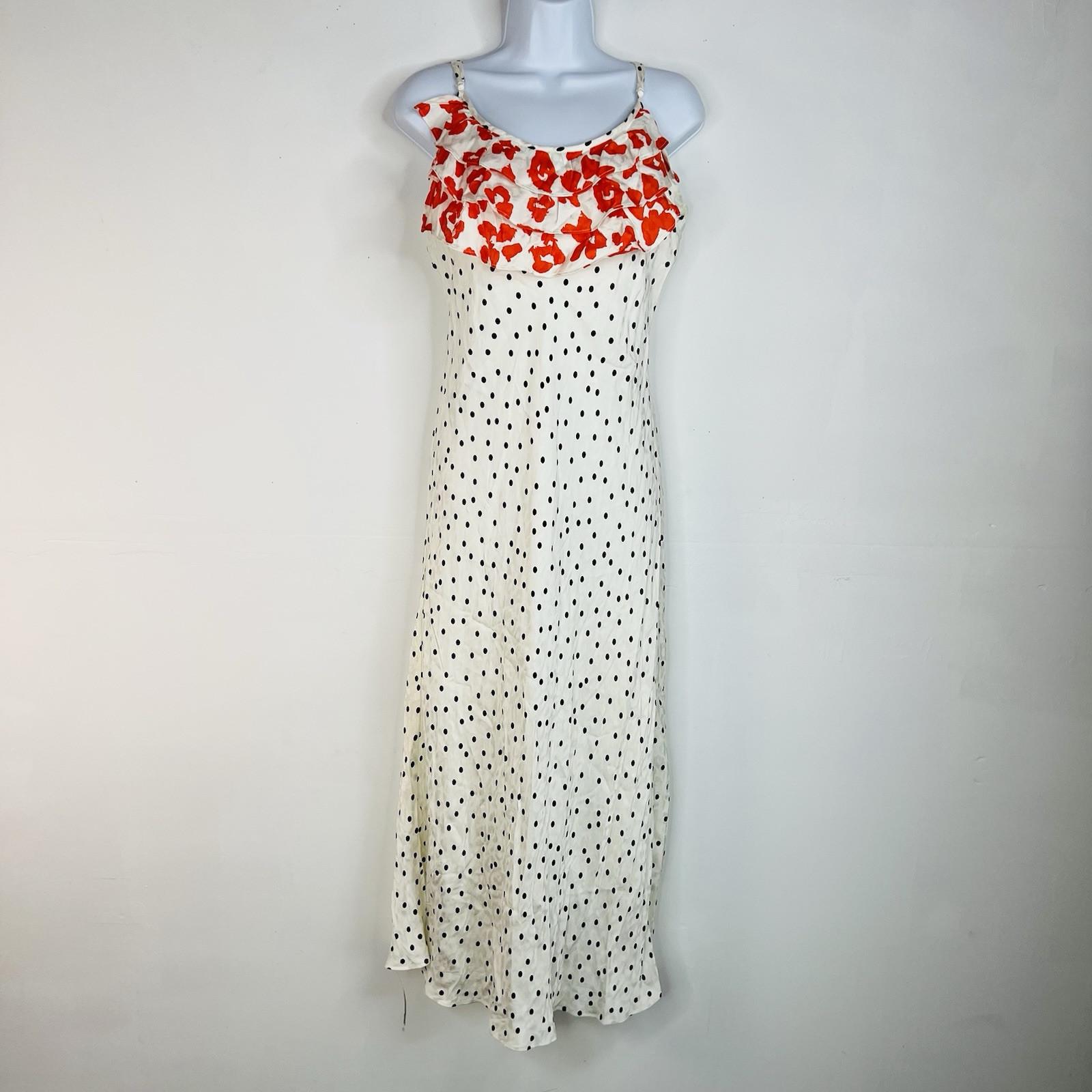Rixo Viscose Dress M White Polka Dot Ruffle Spaghetti Strap Romantic Maxi New